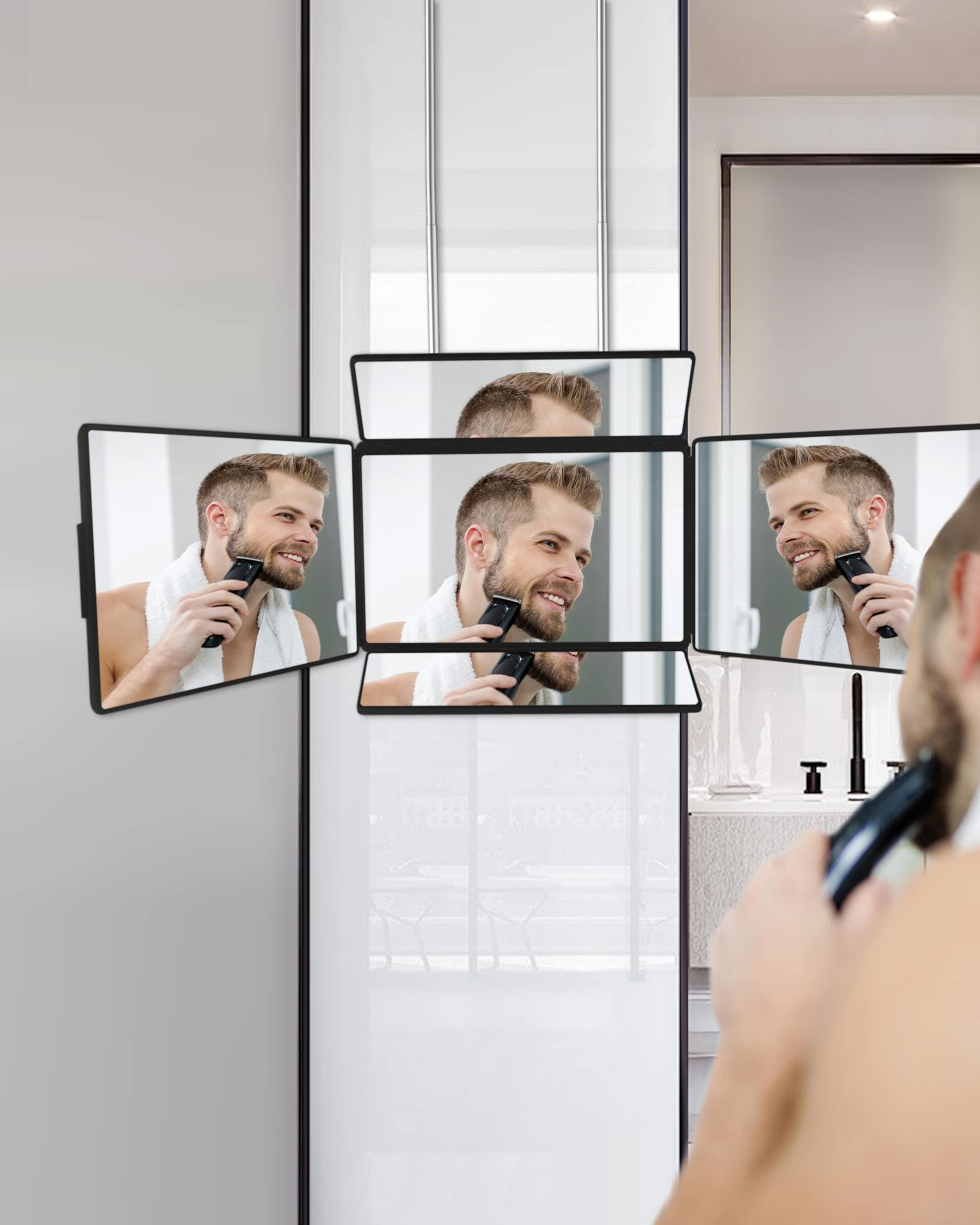 5 Way Mirror for Self Hair Cutting & Shaving, 360 Makeup Mirror with Height Adjustment for Braiding & Styling (Black)