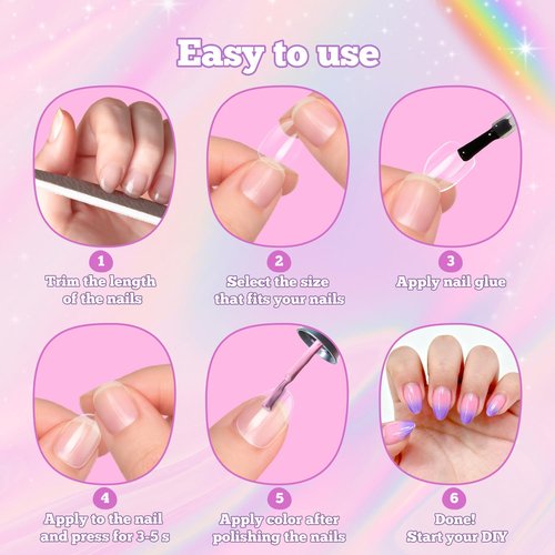 krofaue 240Pcs Almond Kids Nail Tips - 12 Sizes Soft Gel Extra Short Press on Nails for Children Girls Clear Almond Fake Nails for DIY Manicure (9-12 years old)