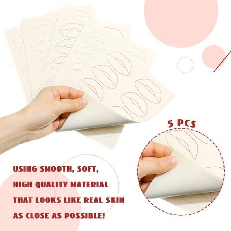 Maitys 5 Sheets Lip Tattoo Practice Skin Lip Blushing Practice Skin for Machine Supplies Makeup(Red)