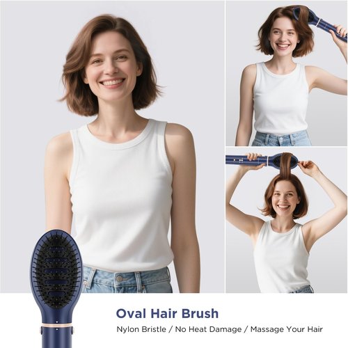 6-in-1 Hair Dryer Brush, 110,000 RPM High Speed Hair Dryer with Air Straightener, 28mm AUTO Curlers, IG INGLAM MegaAIR 2.0 Multi-Styler Set Volumizing and Shape, Prussian Blue
