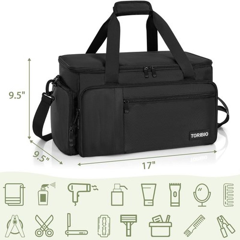 TORIBIO Large Capacity Hairdresser Bag with Adjustable Dividers, Barber Carrying Bag Barber Travel Case Organizer for Clippers and Supplies, Holds Various Hair Cutting Tools