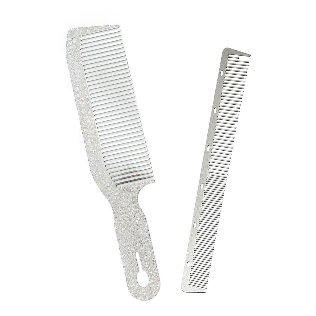 Dolmifapro 2 Pcs Stainless Steel Comb Set Metal Barber Combs for Hair Stylist, High Texture, Wood Grain Design barber combs professional Metal Fine Comb