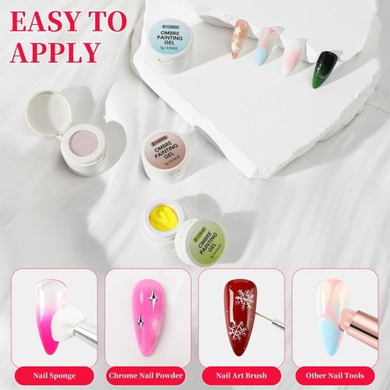 TADOPRO Ombre Gel Nail Polish Kit- 10 Colors Patting Gel Polish & 100 Mini Nail Sponges for Ombre & Grabbing Pen, Gradient Gel Nail Blush Blooming Aura French Nail Art Manicure Kit for DIY Home Salon