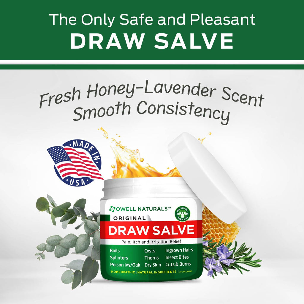 OWELL NATURALS Drawing Salve Ointment for Boil & Cyst Removal, Deep Ingrown Hair, Splinter Remover, Bug Spider Bites, Bee Sting, Mosquito Itching, Poison Ivy, 2 fl Oz (Pack of 2)
