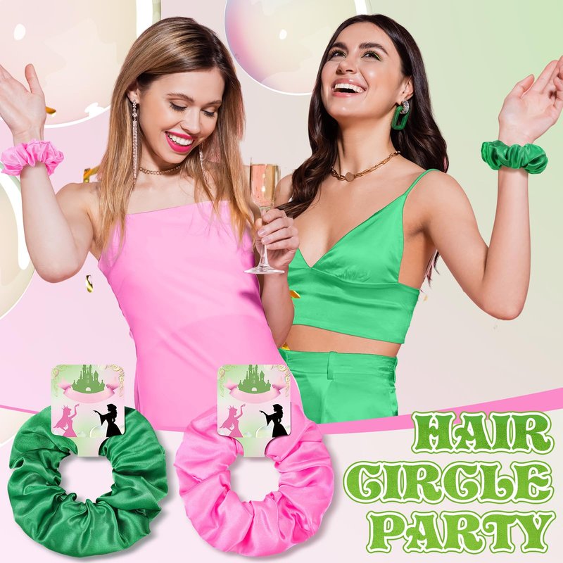 Yuxung 24 Pcs Pink and Green Silk Hair Scrunchies with Quote Card Witch Party Favor Soft Hair Tie, Ponytail Holder, Elastic Bobbles Ropes Hair Accessories Crown Witch Movie Fan Gift for Girls Women