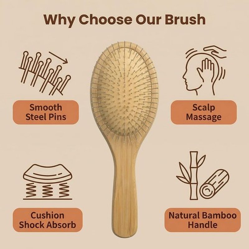 Skiennix Wooden Paddle Detangling Brush - Anti-Frizz Hairbrush for All Hair Types | Scalp Massage, Wet/Dry Use