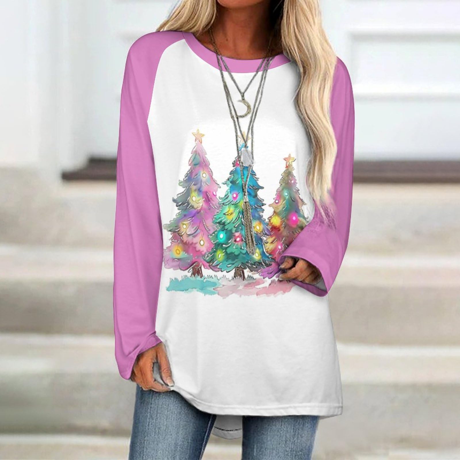 LOAIHA Christmas Sweatshirts for Women Christmas Tree Shirt Xmas Tree Gift Casual Long Sleeve Tshirt Pullover Merry Christmas Tops,Tree-20,3XL