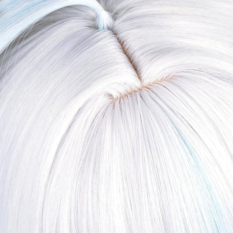 Furina Cosplay Wig for Women White Mixed Blue Wig Focalors Fontaine Blue Highlights Wigs Hair + Elf Ear + Wig Cap for Halloween Comic Con Costume Party