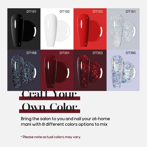 MEET ACROSS White Red Gel Nail Polish Set, 8 Colors Black Bloody Shimmer Red Silver Gel Polish Kit for All Seasons Soak Off Nail Manicure Gifts for Women