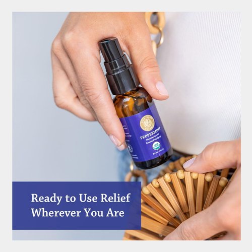 Silk Road Organic Peppermint Essential Oil Spray - Relieve Head Tension & Nausea | 1 oz USDA Certified Aromatherapy