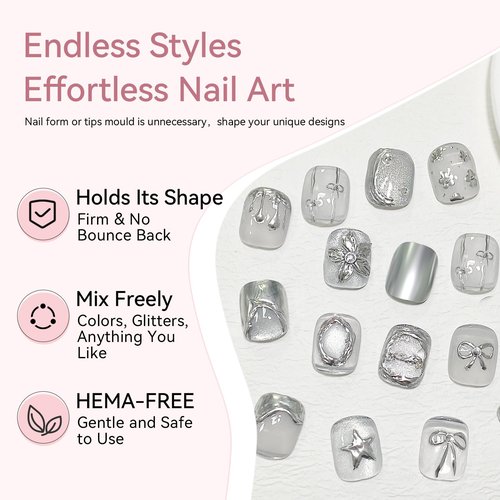 BORN PRETTY Solid Hard Builder Gel for Nails, 60g Large Capacity Professional 3D Sculpting & Extension Gel with Sequins & Chrome Powder, Non-Sticky Soak Off Formula for Home and Salon Nail Art