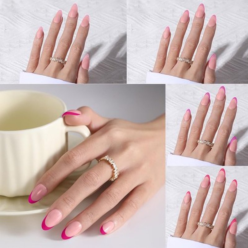 Jsiallye French Tip Press on Nails,150Pcs Pink French Press On Nails Extra Short Almond,No Need to File 4 in 1 Gel Nail Tips Pre-lasting,Soak off False Nail Tips for Women Nail DIY Extension 15 Size