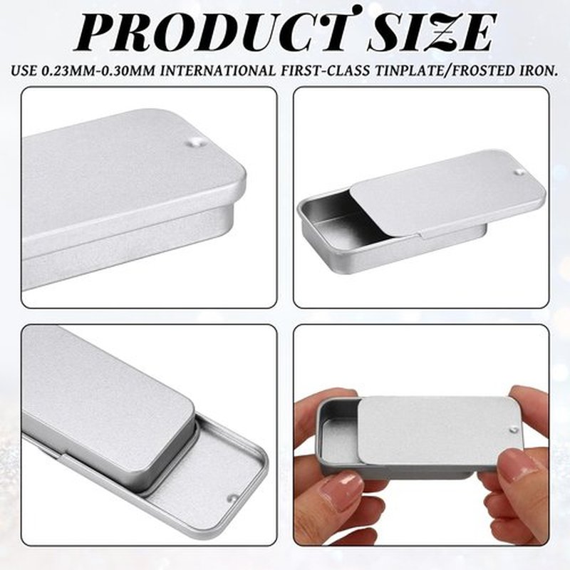 Norme 40 Pcs Small Slide Top Tin Lip Balm with Lids Rectangular Metal Containers for Lip Balm Candies Jewelry Crafts Pills Storage Kit(2.36 x 1.38 x 0.39 Inch,Silver)