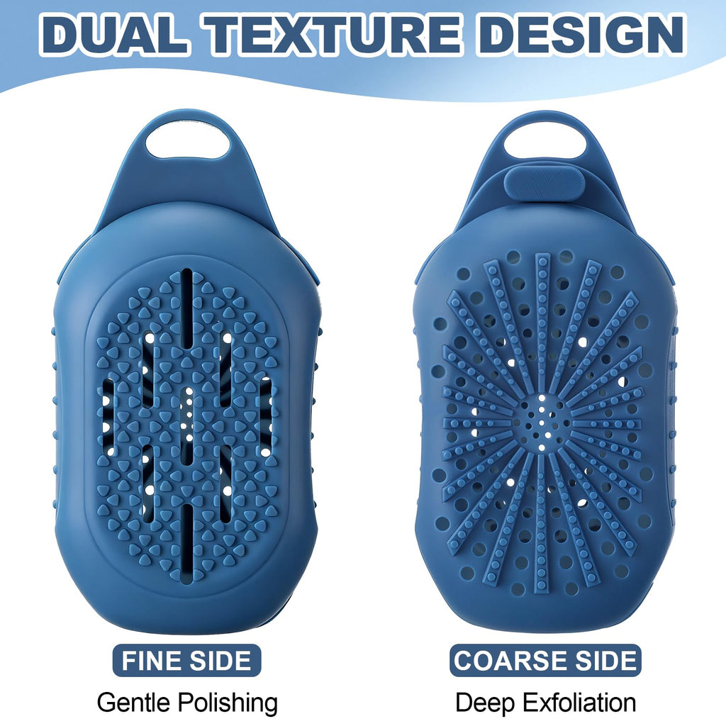Pangda 2 Pcs Silicone Soap Saver Bag, Dual-Sided Soap Box Scrubber Gentle Exfoliating Silicone Pouch Quick-Dry Saver for Shower (Dark Blue, Black)