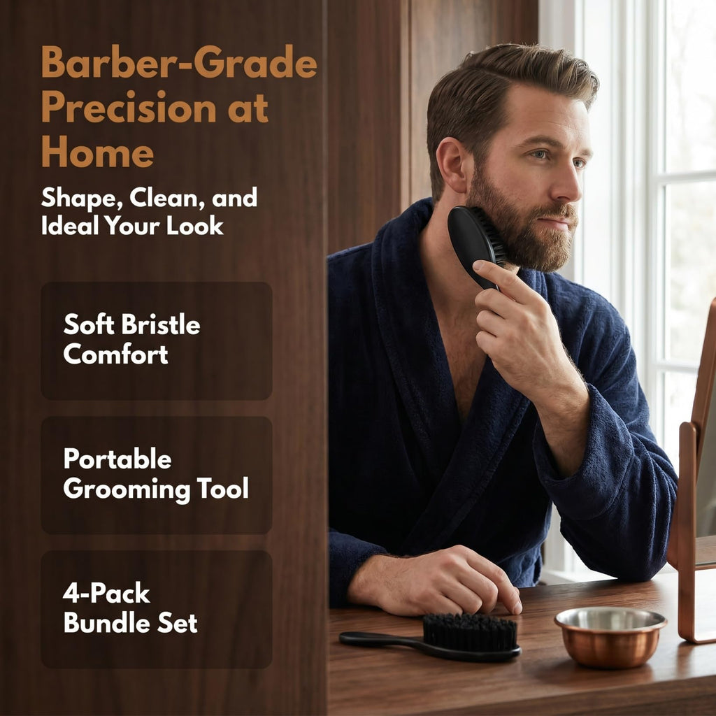 Mikinona Beard Brush 4 Pack Barber Fade Brush for Men Soft Bristle Grooming Beard Shaping Tool Barber Shop Neck Duster for Face Hair Cleaning and Care