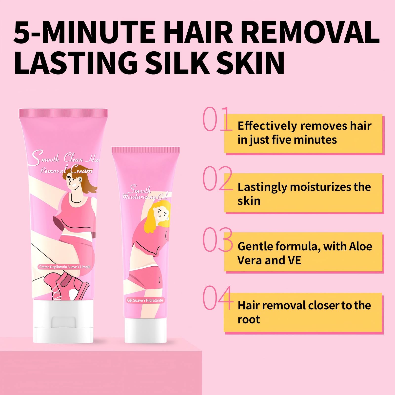 Gowwim Hair Removal Cream for Women, Body Hair Remover Cream with Aloe Vera & Vitamin E, Gentle Depilatory Cream for Sensitive Skin, Bikini Legs Face, 2-in-1 Hair Removal + Moisturizing - 2.71 Fl Oz