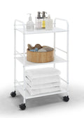SunnyPoint 3-Tier Rolling Utility Cart – Metal Storage Organizer with Wheels, Mobile Kitchen Cart, Office & Home Organizer, White, 12" D x 16.92" W x 31.1" H