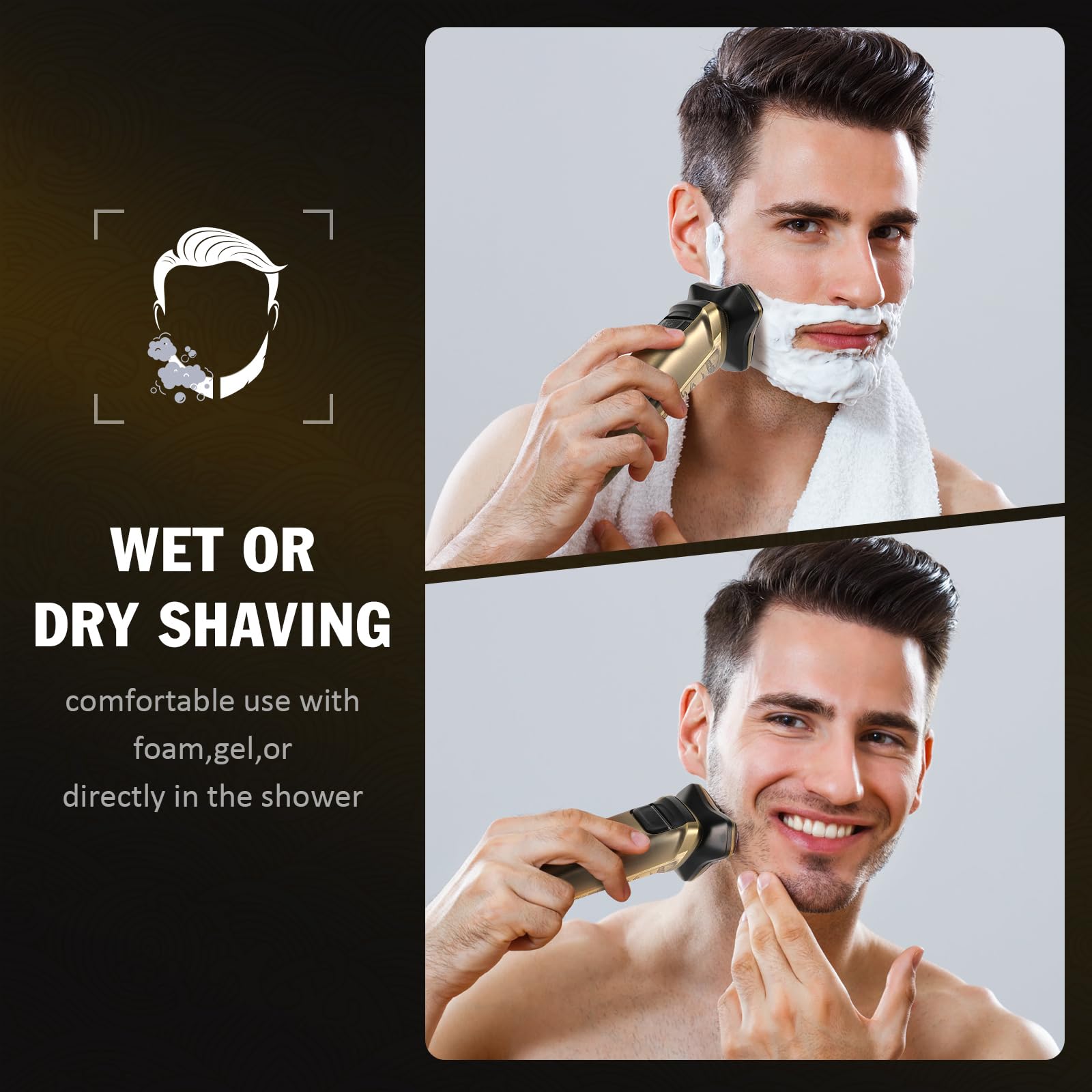 YHC Electric Razor for Men – Wet & Dry Rotary Shaver with Magnetic Head for Beard & Face, Rechargeable Cordless Shaver with Pop-Up Trimmer & Travel Lock