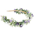 KorViSHOW Fairy Flower Crown Headband - Handmade Forest Floral Headpiece Eucalyptus Purple Flower Headwear Renaissance Hair Accessories for Women Girls Bridal Wedding Festival Cosplay Headdress
