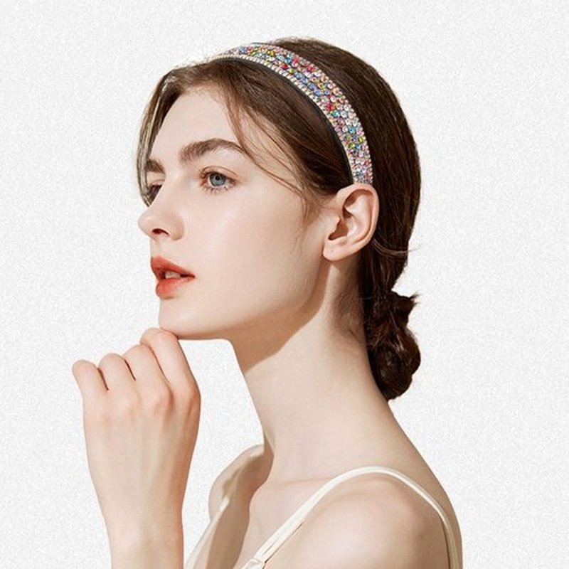 SHEHARUHI 2 Pieces Gorgeous Rhinestone Headbands Fashion Hair Accessories Glitter Sparkly Crystal Diamond Headbands for Girls Women(Silver, Rainbow)