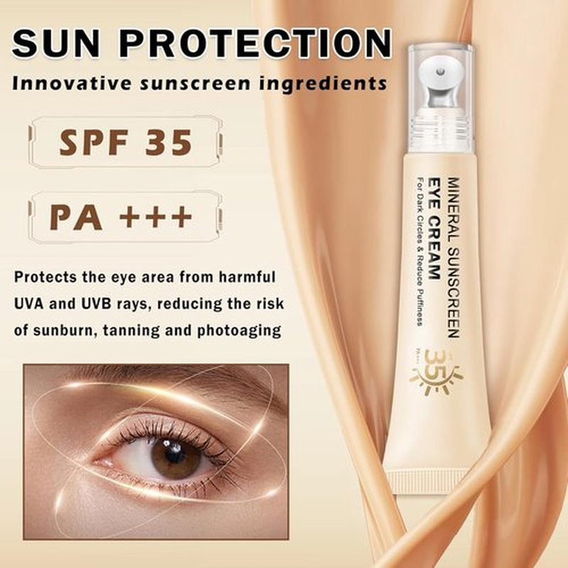 Skiennix Mineral Sunscreen Eye Cream - 3-in-1 Under Eye Treatment for Puffiness & Dark Circles | SPF 35 (Light)
