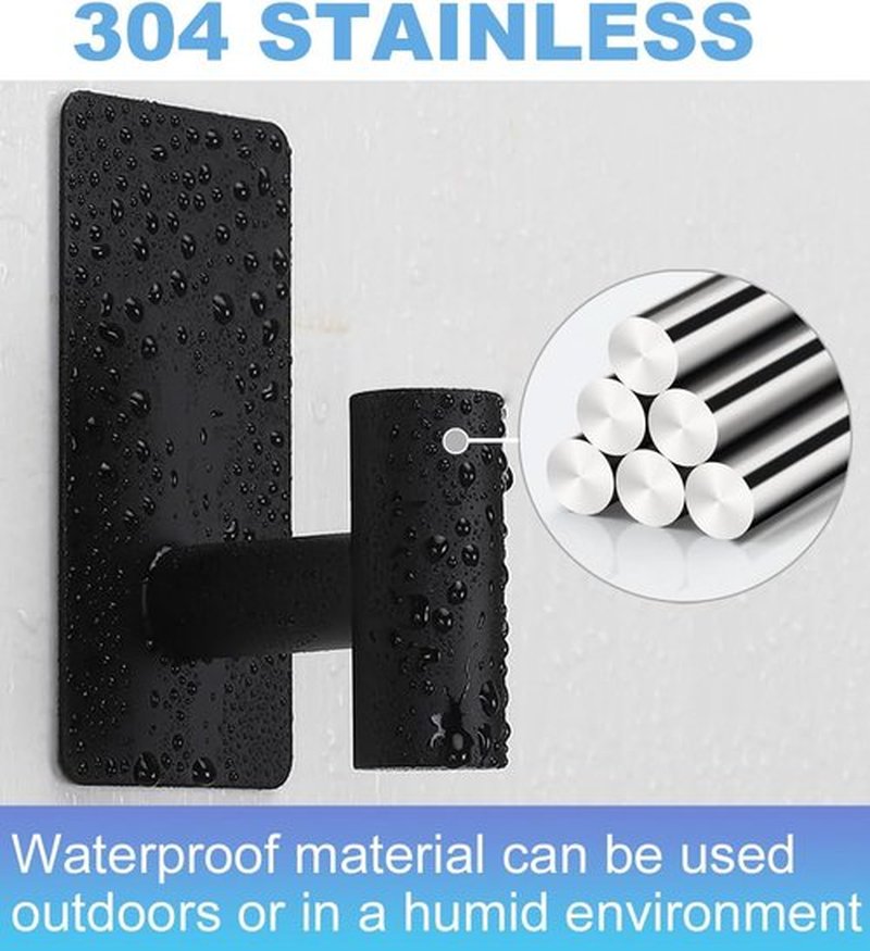 Heavy Duty Towel Hooks by [Brand Name] - 5 Pcs Adhesive Wall Hooks | Removable No-Damage Strips - X-Large Black 304 Stainless Steel