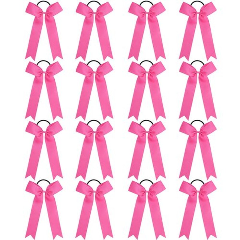 OAOLEER 16pcs Cheer Hair Bows for Cheerleader, College Style Long Tail Skinny Cheer Bow Elastic Hair Tie Bows for Teens Girls Softball Competition Sports Cheerleaders (Pink)