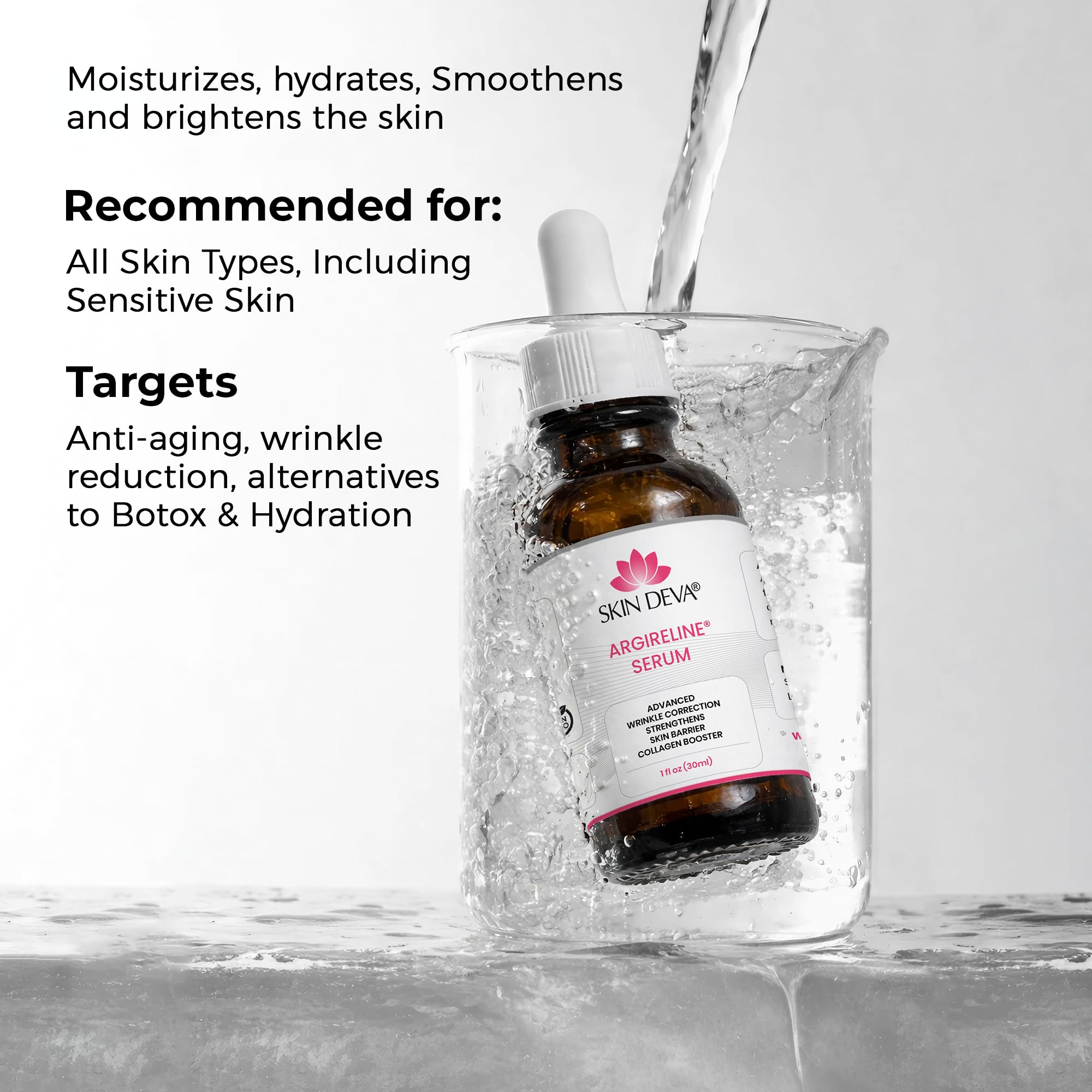 Skin Deva Argireline® Peptide Serum with Hyaluronic Acid – Acetyl Hexapeptide-8 Formula – Hydrating Anti-Aging Face Serum for Fine Lines & Smoother-Looking Skin (1 fl oz)