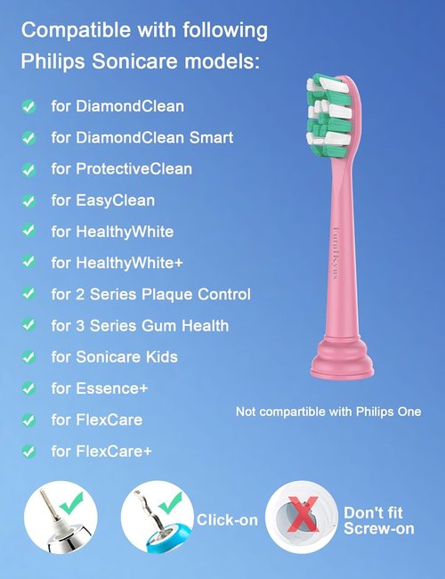 Philips Sonicare Toothbrush Replacement Heads - Plaque Control & Simply Clean - 10 Pack, Pink