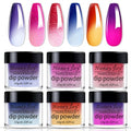 Honey Joy Color Changing Dip Powder Nail Set, Blue White Pink Purple Glitter Ombre Cold Warm Temperature Mood Change Nail Art Manicure DIY, No Nail Lamp Cured 6 PCS (W-3-1-2-8-10-17-10g/box)