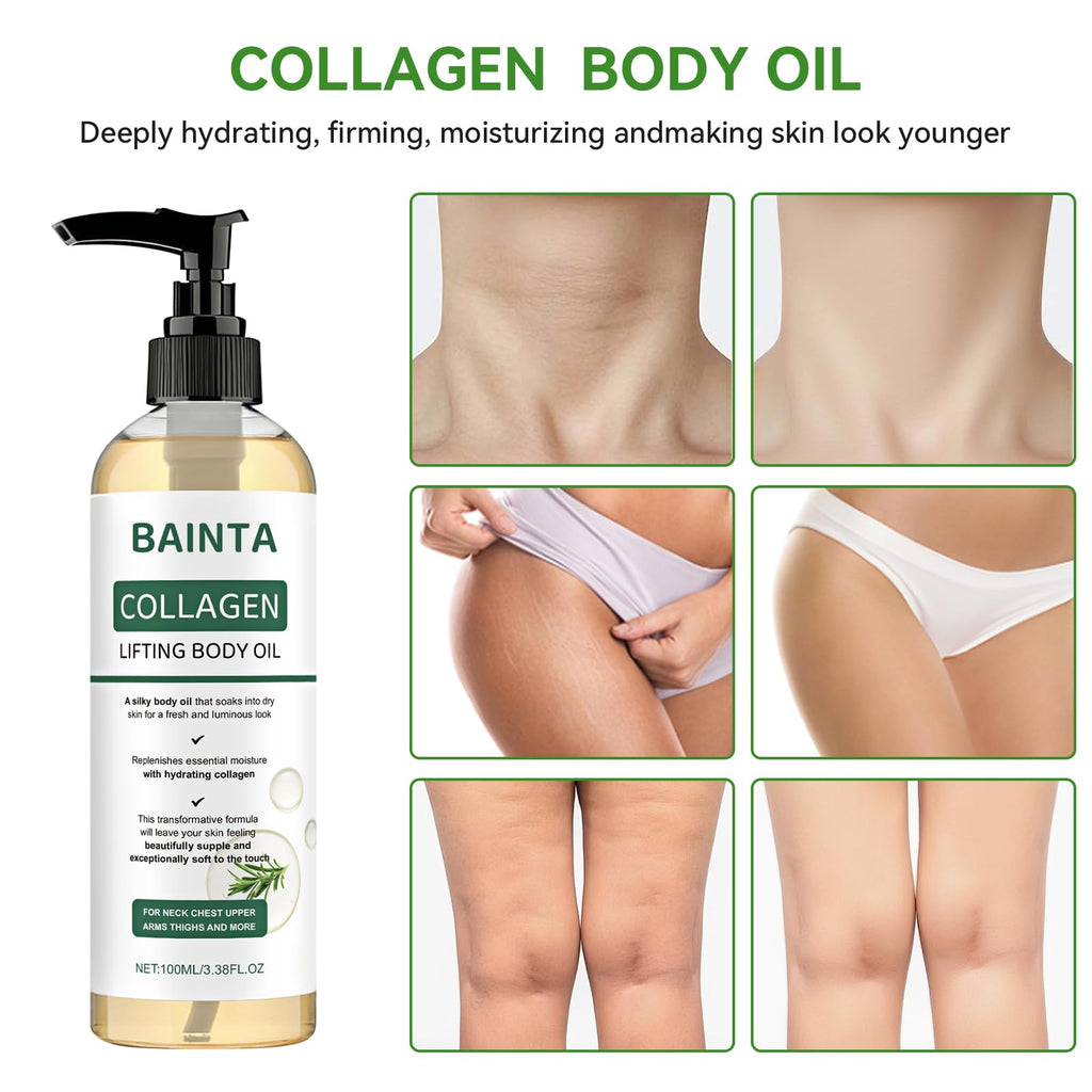 Collagen Lifting Body Oil for Firming & Hydration - Lightweight Non-Greasy, Fast-Absorbing, Helps Soften Crepey Skin, Smooth & Silky Skin Finish, Daily After Shower Body Care for Women & Men -3.38FLOz