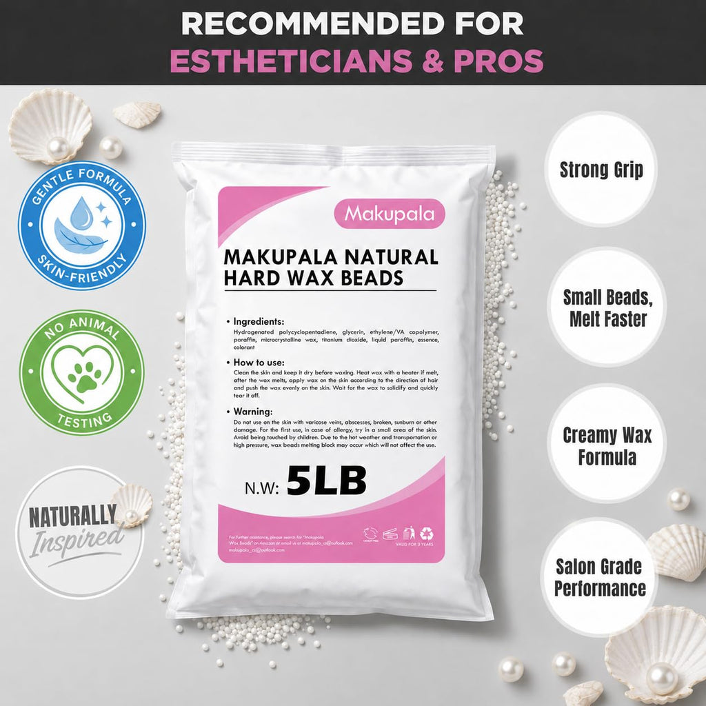 Makupala 5LB Wax Beads for Hair Removal - Pearl White Hypoallergenic Wax Bean Refill for Commercial Salon Use, Fragrance Free, Full Body (Brazilian, Bikini, Face, Underarm, Legs) Coarse & Fine Hair