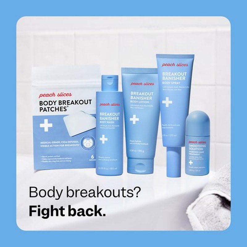 Peach Slices - Body Breakout Patches (6 ct) - Overnight Body Pimple Patches - Hypoallergenic - Flexible & Painless - Cica & Hydrocolloid Bandages - Vegan & Cruelty Free - Korean Skin Care & Beauty