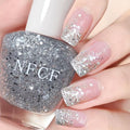 NovaCharm Glitter Nail Polish - Silver Nail Varnish Glitter - Diamond Flash Clear Nail Gel - Quick Dry Nail Polish Air Dry - Long Lasting Fingernail Polish Sparkle For Women Manicure DIY