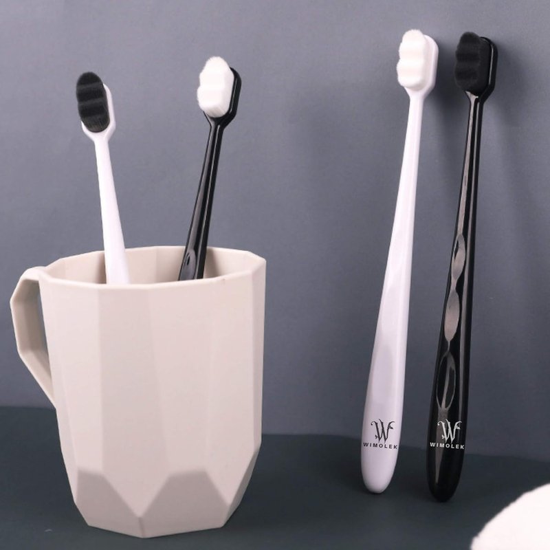 Wimolek Extra Soft Toothbrush - Micro Nano Design with 20,000 Bamboo Charcoal Bristles | 2 Pack - Black Wave