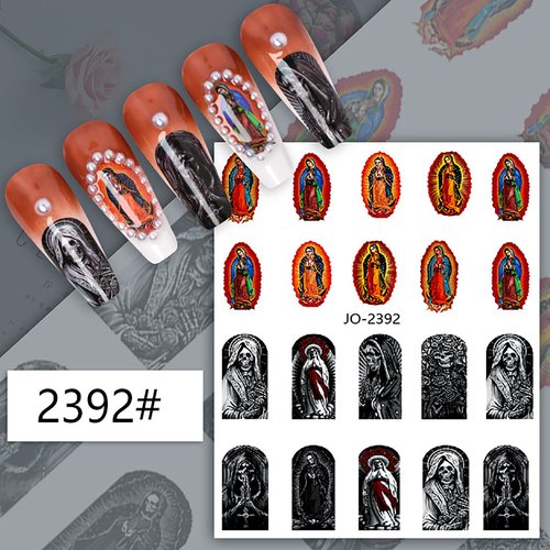 God Jesus Nail Art Stickers Decals, Christ Virgin Maria Love Cupid Angel Satan Nail Self-Adhesive Sticker Designs, Holographic 3D Angel Nail Transfer Decal for Women Girls Manicure Tips Decorations