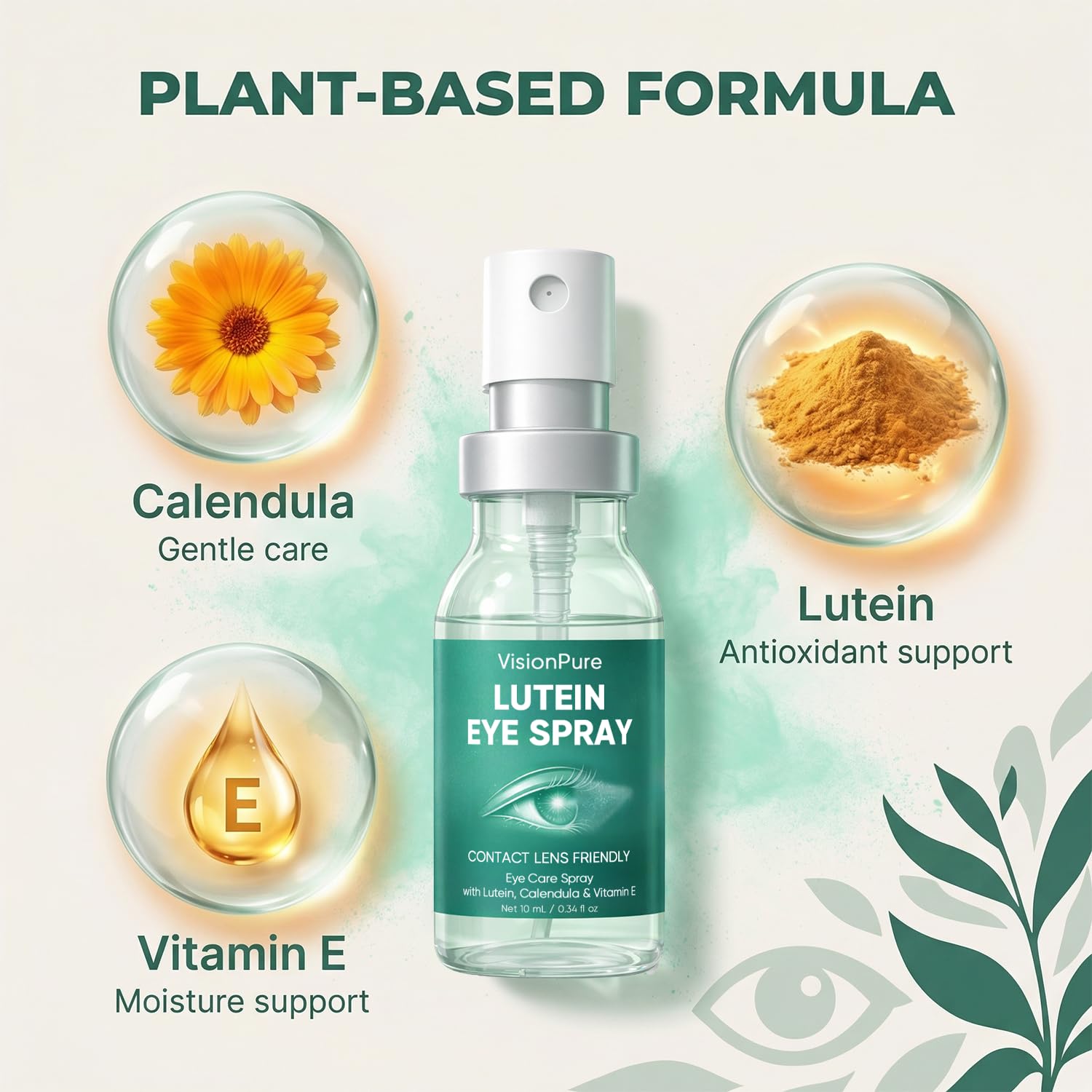 VisionPure Lutein Eye Spray, Gentle Eyelid Cleanser | Eye Formula with Calendula, Lutein, Vitamin E, 10 mL