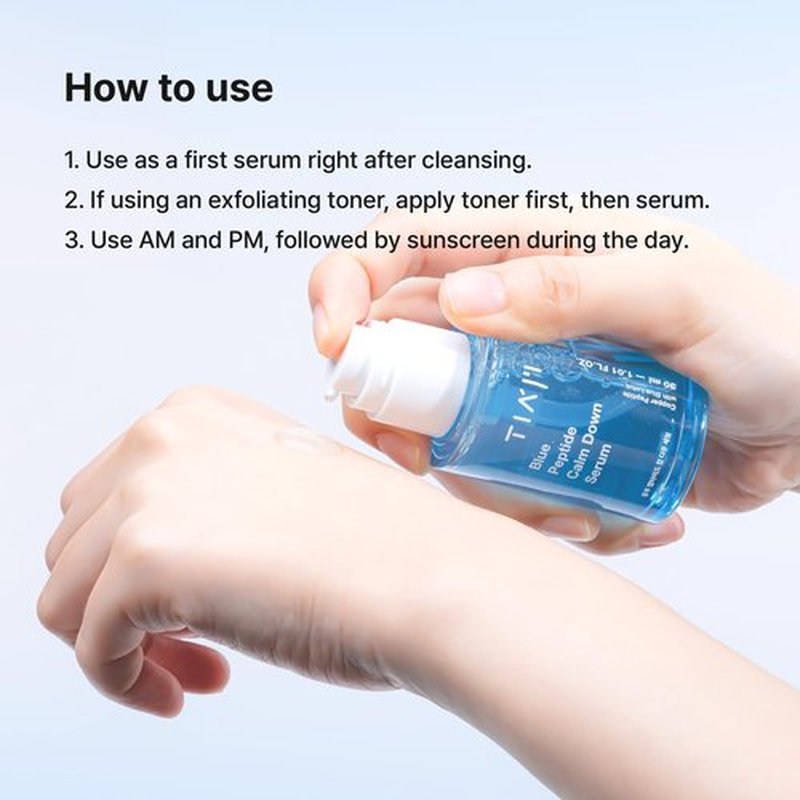 TIAM Blue Peptide Calm Down Serum, Cooling & Soothing Face Serum with Copper Peptides and Centella Asiatica, Lightweight Korean Skincare for Sensitive Skin, 1.01 fl oz