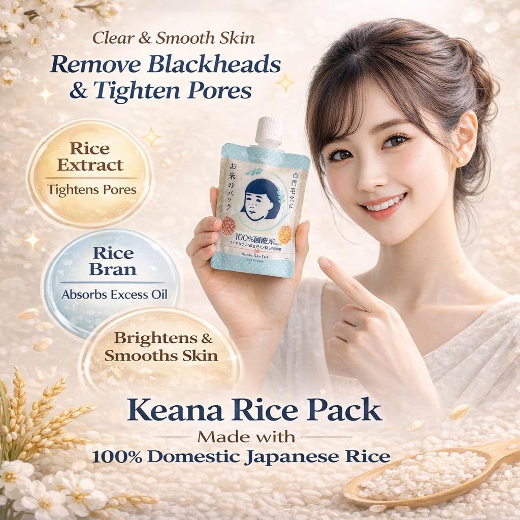 Keana Japanese Rice Face Mask – Pore Care Hydrating Wash-Off Mask with Rice Extract | Skin Smoothing & Moisturizing Facial Mask | Authentic Japanese Skincare 170g