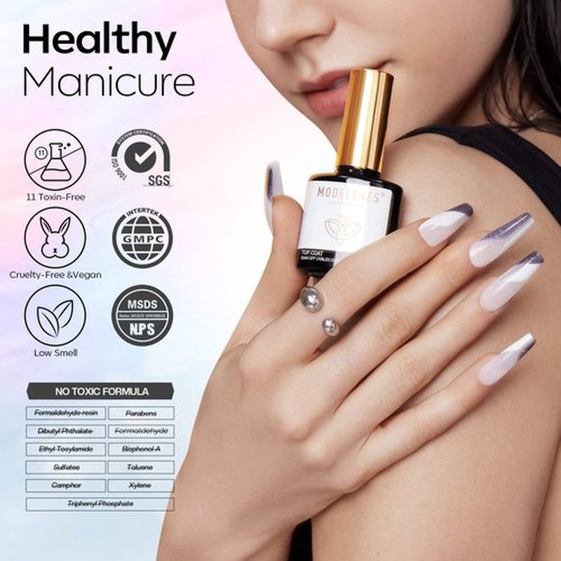 modelones Iridescent Silver Mix Glitter Gel Top Coat & 3 Pcs No Wipe Gel Top and Base Coat