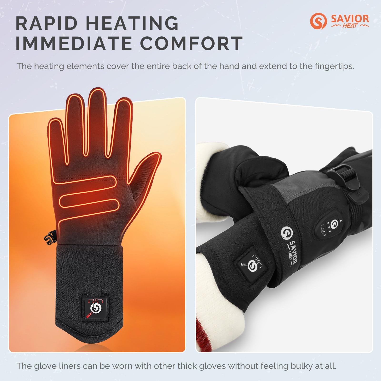 SAVIOR HEAT Heated Glove Liners, Ultra-Thin Rechargeable Electric Gloves, Full Hand & Fingertip Heating, Touchscreen Compatible, Ideal for Typing, Photography, Driving & Light Outdoor Activities