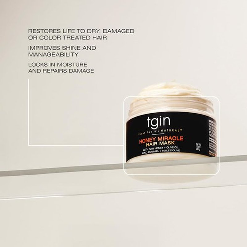 TGIN Honey Miracle Hair Mask - Deep Conditioner for Natural, Dry Curly Hair - 12 oz