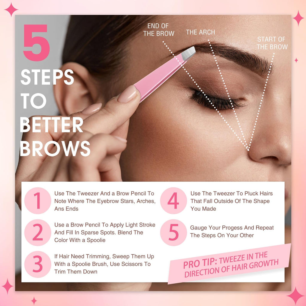 Mudder 12 Pcs Eyebrow Tweezers Set for Facial Hair Stainless Steel Slanted Tip Tweezers in Bulk for Men and Women(Pink)