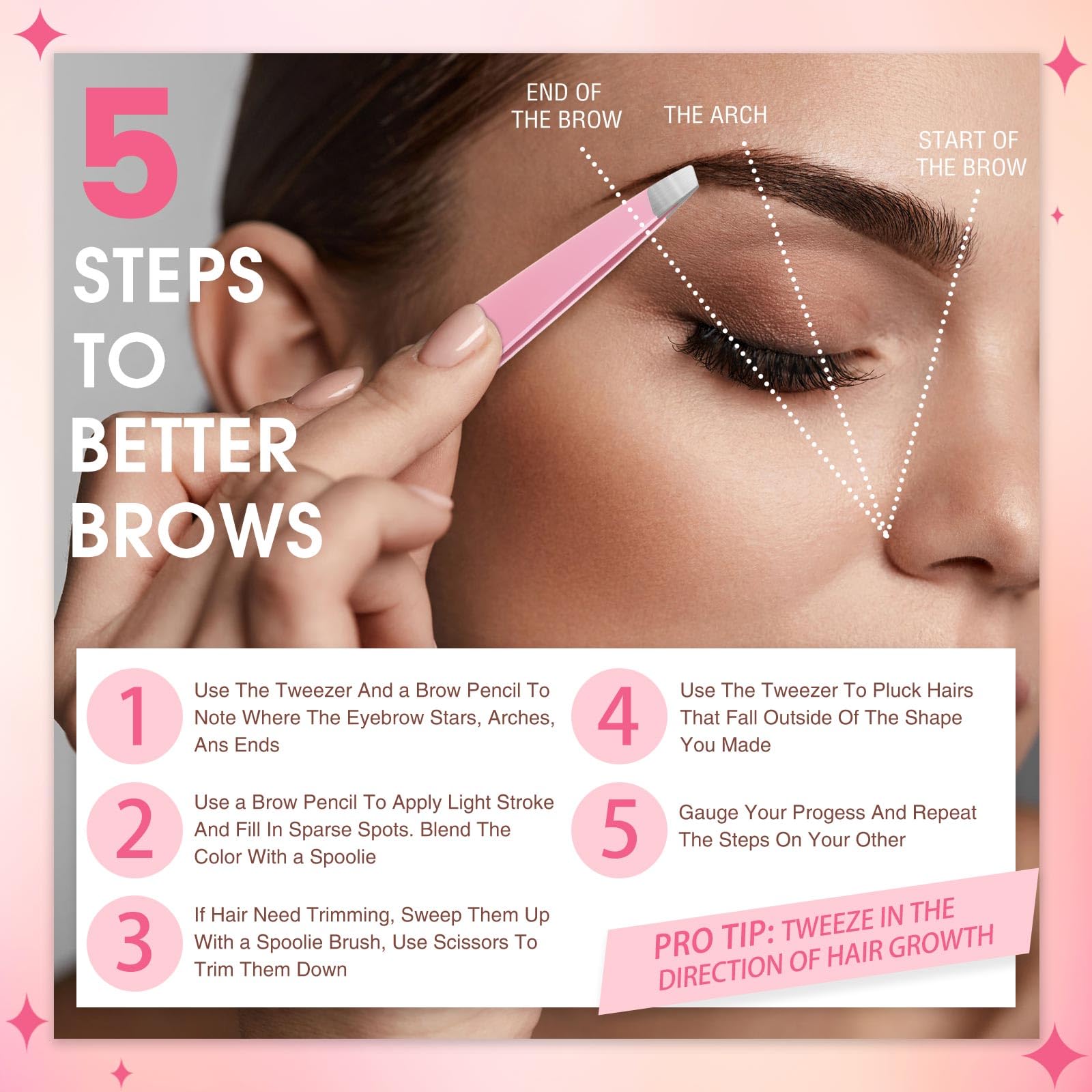 Mudder 12 Pcs Eyebrow Tweezers Set for Facial Hair Stainless Steel Slanted Tip Tweezers in Bulk for Men and Women(Pink)