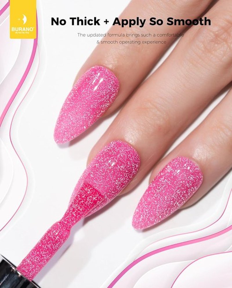 BURANO Hot Pink Reflective Glitter Gel Nail Polish - UV LED 7.3ml Holographic Sparkle for DIY Nails