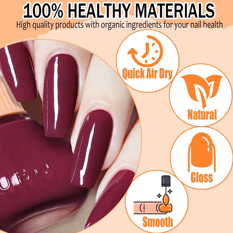 Wimocasy Quick Dry Nail Polish Crimson Summer Nail Lacquer 0.41fl oz Regular Insta Dry Nail Polish 12ML For Nail Art Salon Home,#21-2