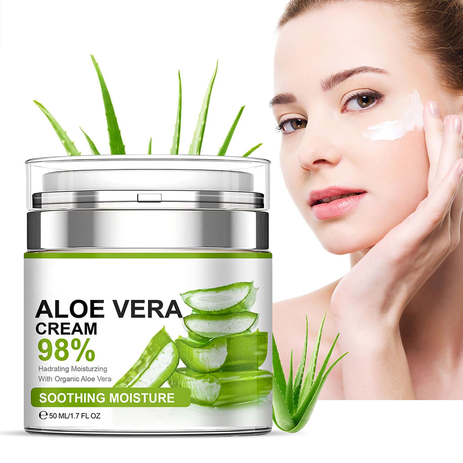 Grospe Aloe Vera Moisturizer Facial Cream,Facial Cream With 98% Organic Aloe Vera,Anti Wrinkle Face Moisturize Cream,For Dry Skin,Acne Scars,Soft,Moisturizing,And Delicate Skin