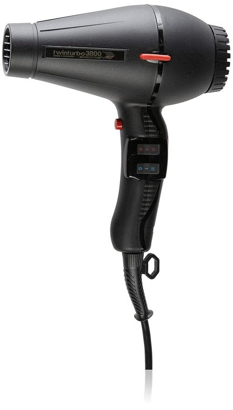 Pibbs Twin Turbo 3800 Ionic & Ceramic Hair Dryer - Fast Drying, Sleek Black Design