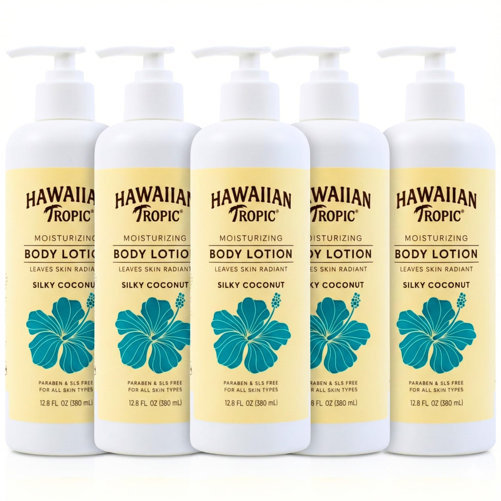 Hawaiian Tropic Silky Coconut (5 Pack) Bulk Hotel Amenities - 380ml Bottles (64 fl oz Total) - SLS Free Toiletries for Airbnb Hosts, Guest Bathrooms & Vacation Rentals (Body Lotion)