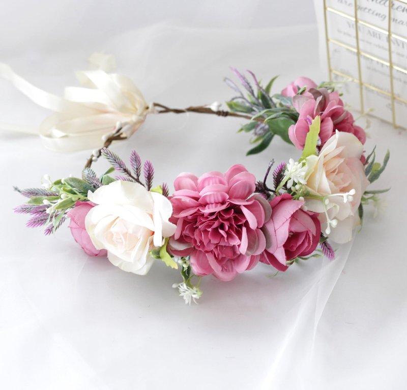 Vivivalue Fairy Floral Crown Flower Headband Woodland Headpiece Hair Wreath Forest Elven Circlet for Women Halloween Renaissance Wedding Bridal Cosplay Prom Photo Props Pink